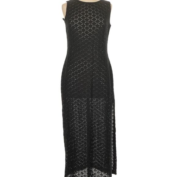 St. John Black Sleeveless See Through Cover Up Sheath Split Maxi Dress Size 6 - Picture 1 of 6